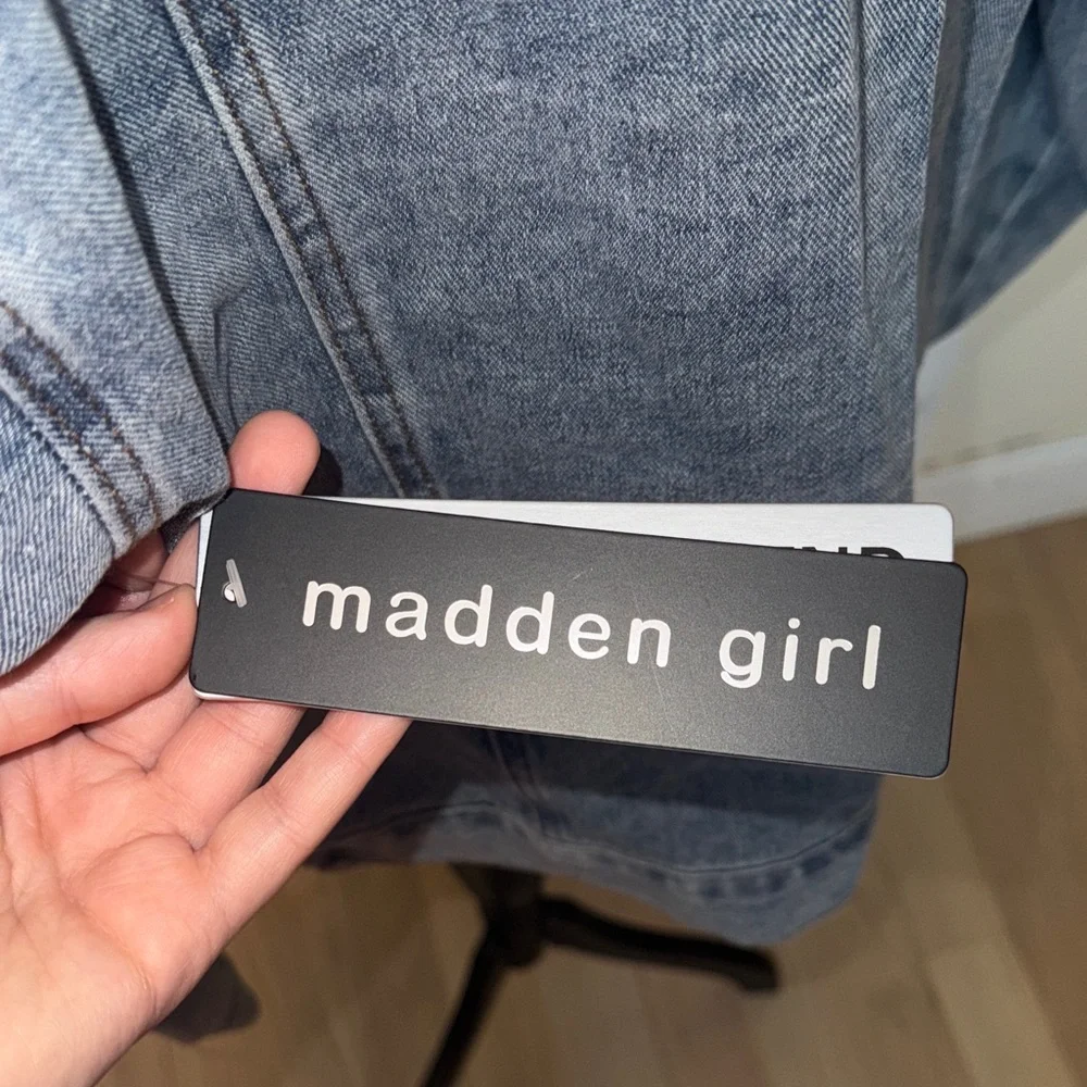 Madden Girl Blue Denim Jacket with Cream Sherpa Lining - Picture 10 of 15